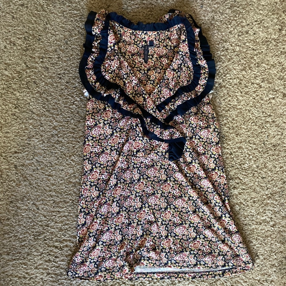 Anthropologie One September Navy Floral Ruffle V Neck Sleeveless Top Size S